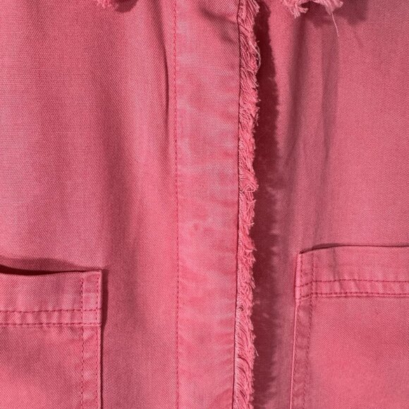 CHICO'S twill fringe hem shirt in coral pink (1/US8) - Picture 2 of 16